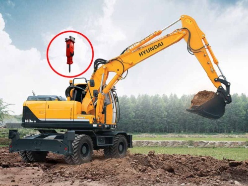 Аренда экскаватора Hyundai R140W-9S с гидромолотом